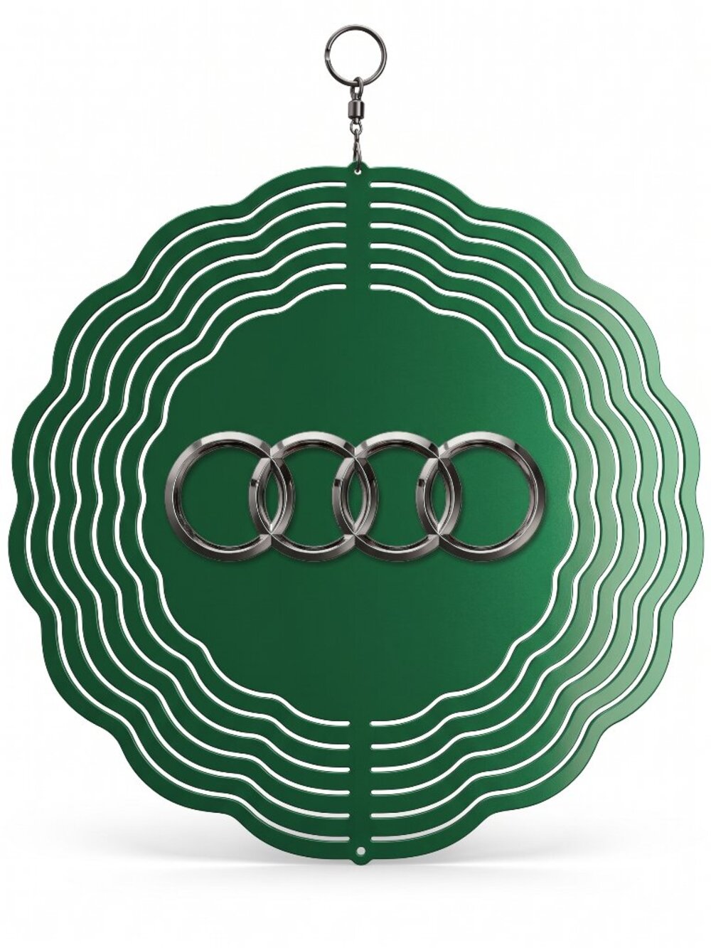 10" Audi Rings Logo Kinetic Wind Spinner - Green Metal Hanging Yard Decor